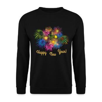 Silvester Outfit Feuerwerk bunt Raketen neues Jahr - Unisex Pullover - Schwarz - Vorne - Alina (178cm) & Michal (187cm)