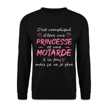 C'est compliqué d'être une princesse Motarde - Sweat-shirt Unisexe - noir - Devant - Alina (178cm) & Michal (187cm)