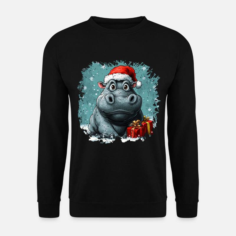 Nilpferd Weihnachten - Unisex Pullover - Schwarz