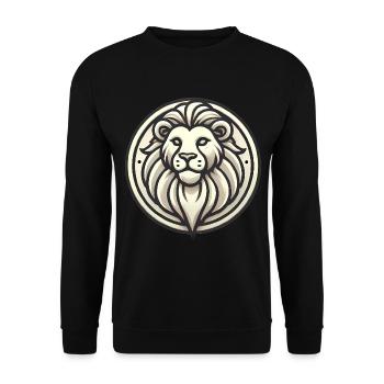 Stilisiertes Löwen-Abzeichen-Design - Unisex Pullover - Schwarz - Vorne - Alina (178cm) & Michal (187cm)