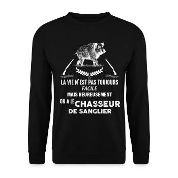 Chasseur de sanglier - Sweat-shirt Unisexe - noir - Devant - Alina (178cm) & Michal (187cm)
