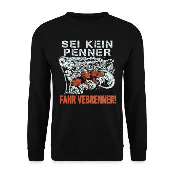 Sei kein Penner fahr Verbrenner! Anti E-Auto Motor - Unisex Pullover - Schwarz - Vorne - Alina (178cm) & Michal (187cm)