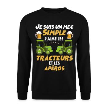 Tracteur les Apéros Humour Cadeau Papa Bière - Sweat-shirt Unisexe - noir - Devant - Alina (178cm) & Michal (187cm)
