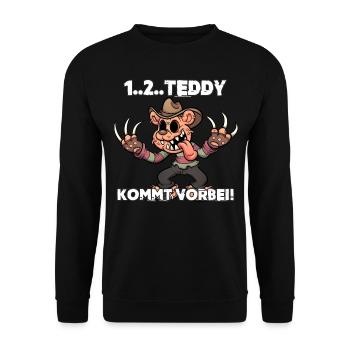 1 2 Teddy kommt vorbei - Unisex Pullover - Schwarz - Vorne - Alina (178cm) & Michal (187cm)