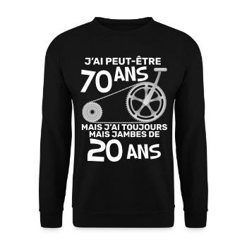 Anniversaire Humour j'ai peut-etre 70 ans Velo - Sweat-shirt Unisexe - noir - Devant - Alina (178cm) & Michal (187cm)