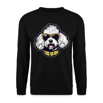 Cooler Pudel mit Sonnenbrille - Unisex Pullover - Schwarz - Vorne - Alina (178cm) & Michal (187cm)