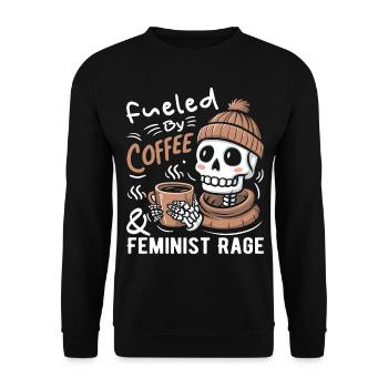 Angetrieben von Kaffee und feministischer Wut Lustiger Feminismus - Unisex Pullover - Schwarz - Vorne - Alina (178cm) & Michal (187cm)