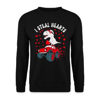 Je vole des cœurs Saint Valentin T Rex chevauchant un camion - Sweat-shirt Unisexe - noir - Devant - Alina (178cm) & Michal (187cm)