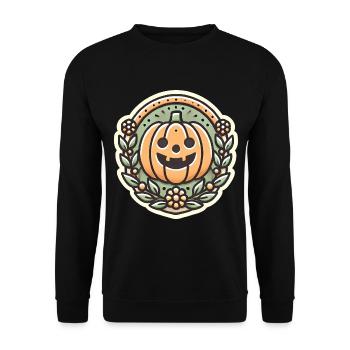 Vintage Halloween citrouille couronne badge - Sweat-shirt Unisexe - noir - Devant - Alina (178cm) & Michal (187cm)