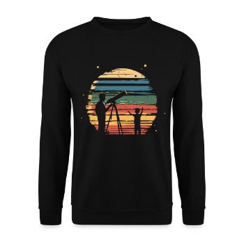 Vater Sohn Teleskop Astronomie Vintage - Unisex Pullover - Schwarz - Vorne - Alina (178cm) & Michal (187cm)