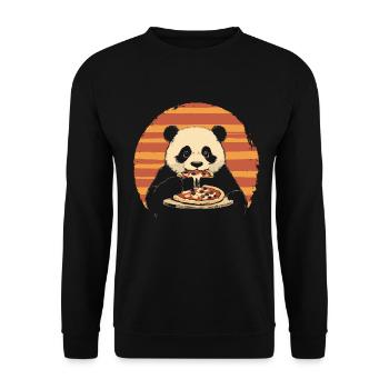 Panda isst Pizza - Unisex Pullover - Schwarz - Vorne - Alina (178cm) & Michal (187cm)