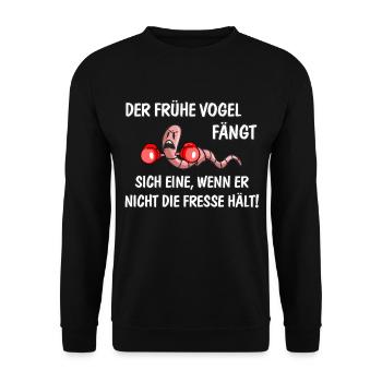 Der frühe Vogel fängt sich eine - Unisex Pullover - Schwarz - Vorne - Alina (178cm) & Michal (187cm)