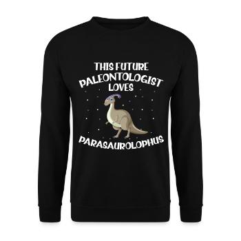 Paläontologie-Lehrer und Parasaurolophus Motif - Unisex Pullover - Schwarz - Vorne - Alina (178cm) & Michal (187cm)