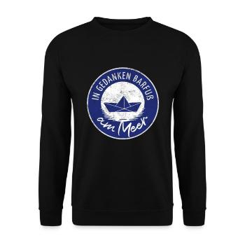 Meer geht immer - IN GEDANKEN BARFUß AM MEER - Unisex Pullover - Schwarz - Vorne - Alina (178cm) & Michal (187cm)