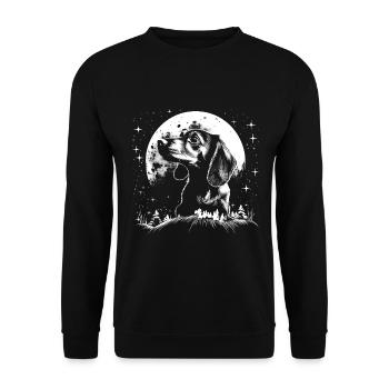 Dackel im Mondlicht - Unisex Pullover - Schwarz - Vorne - Alina (178cm) & Michal (187cm)