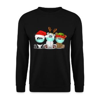 Xmas Grizzly Polar Panda Bären mit Mundschutz - Unisex Pullover - Schwarz - Vorne - Alina (178cm) & Michal (187cm)
