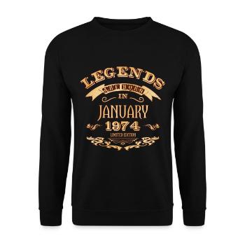 Legends are born in January 1974 - Unisex Sweatshirt - black - Front - Alina (178cm) & Michal (187cm)