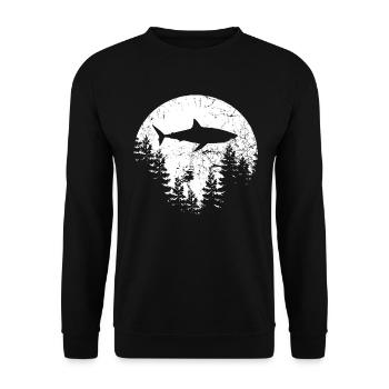 Mond Hai Haifisch Shark Jaws Moon T Shirt Shirt - Unisex Sweatshirt - black - Front - Alina (178cm) & Michal (187cm)