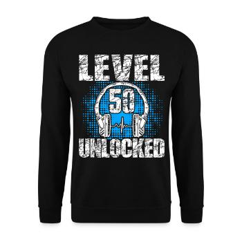 Level 50 Unlocked Birthday Gift 50 Years - Unisex Sweatshirt - black - Front - Alina (178cm) & Michal (187cm)