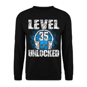 Level 35 Unlocked Birthday Gift 35 Years - Unisex Sweatshirt - black - Front - Alina (178cm) & Michal (187cm)