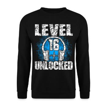 Level 16 Unlocked Birthday Gift 16 Years - Unisex Sweatshirt - black - Front - Alina (178cm) & Michal (187cm)