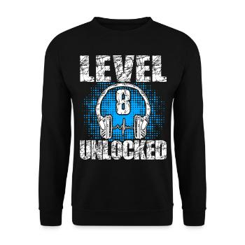 Level 8 Unlocked Geburtstagsgeschenk 8 Jahre 8. - Unisex Pullover - Schwarz - Vorne - Alina (178cm) & Michal (187cm)