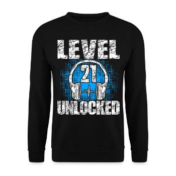 Level 21 Unlocked Birthday Gift 21 Years - Unisex Sweatshirt - black - Front - Alina (178cm) & Michal (187cm)