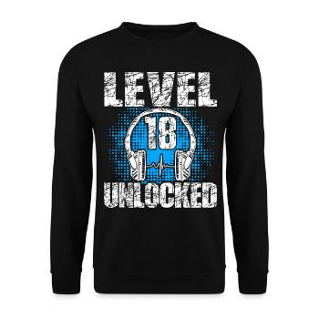 Level 18 Unlocked Birthday Gift 18 years - Unisex Sweatshirt - black - Front - Alina (178cm) & Michal (187cm)