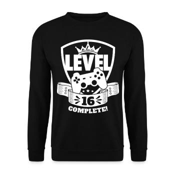 Level 16 Complete Geburtstagsgeschenk 16 Jahre - Unisex Pullover - Schwarz - Vorne - Alina (178cm) & Michal (187cm)