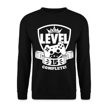 Level 15 Complete Birthday Gift 15 Years - Unisex Sweatshirt - black - Front - Alina (178cm) & Michal (187cm)