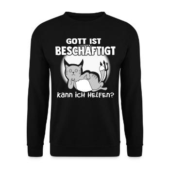 Gott ist beschäftigt - Unisex Pullover - Schwarz - Vorne - Alina (178cm) & Michal (187cm)