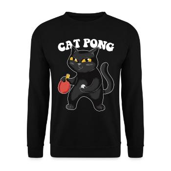 Tennis de Table Chat Ping-Pong Tenue Cat Pong - Sweat-shirt Unisexe - noir - Devant - Alina (178cm) & Michal (187cm)