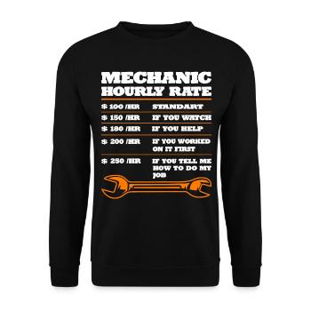 Mechaniker KFZ Auto Geschenkidee - Unisex Pullover - Schwarz - Vorne - Alina (178cm) & Michal (187cm)