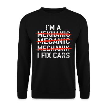 Mechaniker KFZ Auto Geschenkidee - Unisex Pullover - Schwarz - Vorne - Alina (178cm) & Michal (187cm)