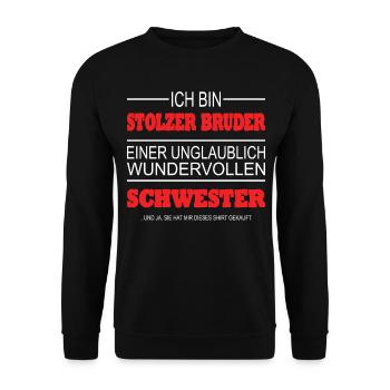 Bruder Geschenkidee Geschwister - Unisex Pullover - Schwarz - Vorne - Alina (178cm) & Michal (187cm)