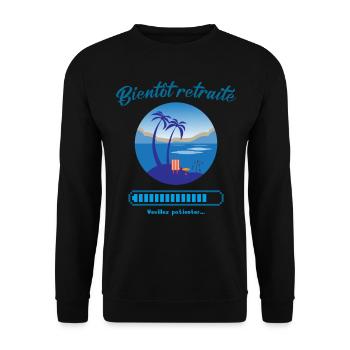 Retraite Bientôt retraité Veuillez patienter, Fun - Sweat-shirt Unisexe - noir - Devant - Alina (178cm) & Michal (187cm)