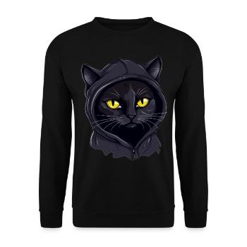 Katzenkopf Schwarze Katze Bombay Happy Cat Katzen - Unisex Pullover - Schwarz - Vorne - Alina (178cm) & Michal (187cm)