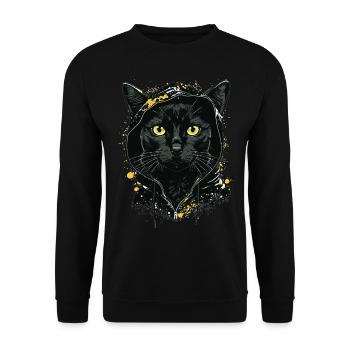 Katzenkopf Schwarze Katze Bombay Happy Cat Katzen - Unisex Pullover - Schwarz - Vorne - Alina (178cm) & Michal (187cm)