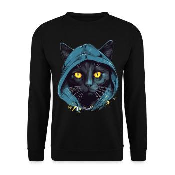 Katzenkopf Schwarze Katze Bombay Happy Cat Katzen - Unisex Pullover - Schwarz - Vorne - Alina (178cm) & Michal (187cm)