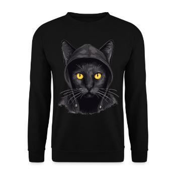 Katzenkopf Schwarze Katze Bombay Happy Cat Katzen - Unisex Pullover - Schwarz - Vorne - Alina (178cm) & Michal (187cm)