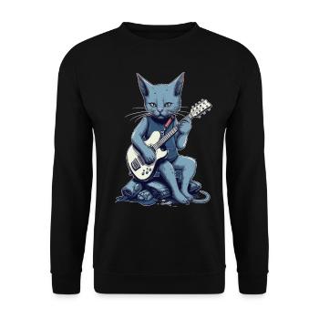 Musiker Russisch Blau Katze Gitarrist Katzen - Unisex Pullover - Schwarz - Vorne - Alina (178cm) & Michal (187cm)