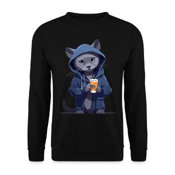 Motif de sweat à capuche de chat bleu russe avec cacao - Sweat-shirt Unisexe - noir - Devant - Alina (178cm) & Michal (187cm)