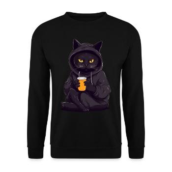 Black cat hoodie motif with cocoa coffee - Unisex Sweatshirt - black - Front - Alina (178cm) & Michal (187cm)