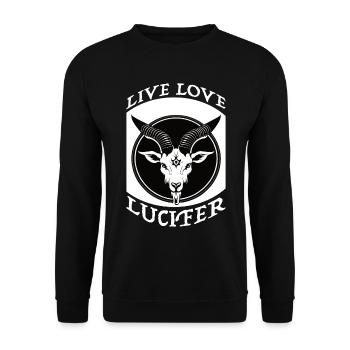 Occult Demon Lucifer goat Geschenkidee - Unisex Pullover - Schwarz - Vorne - Alina (178cm) & Michal (187cm)