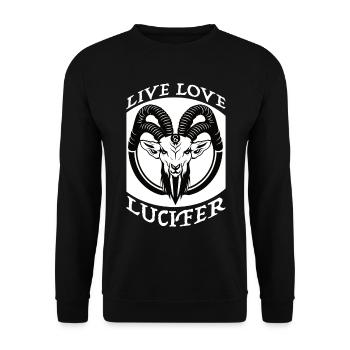 Occult Demon Lucifer goat Geschenkidee - Unisex Pullover - Schwarz - Vorne - Alina (178cm) & Michal (187cm)