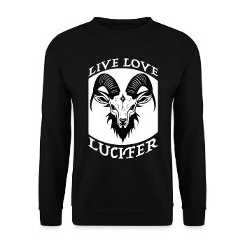 Occult Demon Lucifer goat Geschenkidee - Unisex Pullover - Schwarz - Vorne - Alina (178cm) & Michal (187cm)