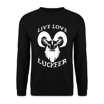 Occult Demon Lucifer goat Geschenkidee - Unisex Pullover - Schwarz - Vorne - Alina (178cm) & Michal (187cm)