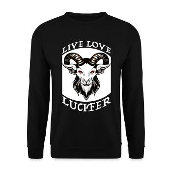 Occult Demon Lucifer goat Geschenkidee - Unisex Pullover - Schwarz - Vorne - Alina (178cm) & Michal (187cm)