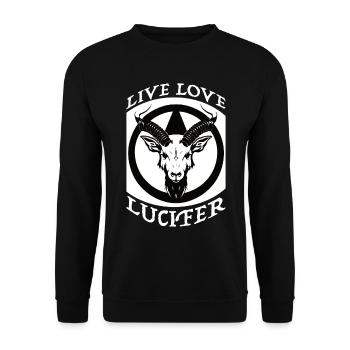 Occult Demon Lucifer goat Geschenkidee - Unisex Pullover - Schwarz - Vorne - Alina (178cm) & Michal (187cm)