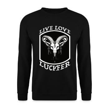 Occult Demon Lucifer goat Geschenkidee - Unisex Pullover - Schwarz - Vorne - Alina (178cm) & Michal (187cm)